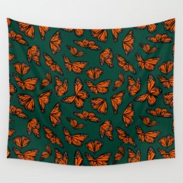 Green Monarch Butterflies Pattern Wall Tapestry