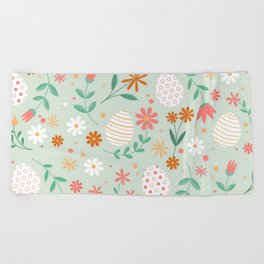 Happy Easter Egg Floral Collection Beach Towel
