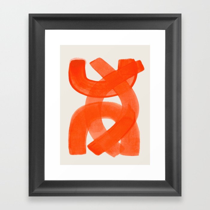 Mid Century Modern Abstract Painting Orange Watercolor Brush Strokes Gerahmter Kunstdruck