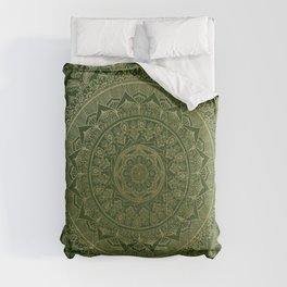Mandala Royal - Green and Gold Comforter | Green, Oriental, Pattern, Meditation, Graphicdesign, India, Metallic, Luxury, Gold, Mandala 