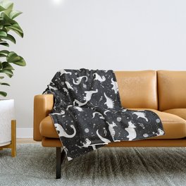 Space Dinosaurs in Black and White Throw Blanket