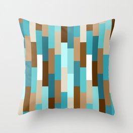Staggered Geometric Rectangles // Caribbean Blue, Ocean Blue, Dark Brown, Coffee Brown, Khaki Throw Pillow