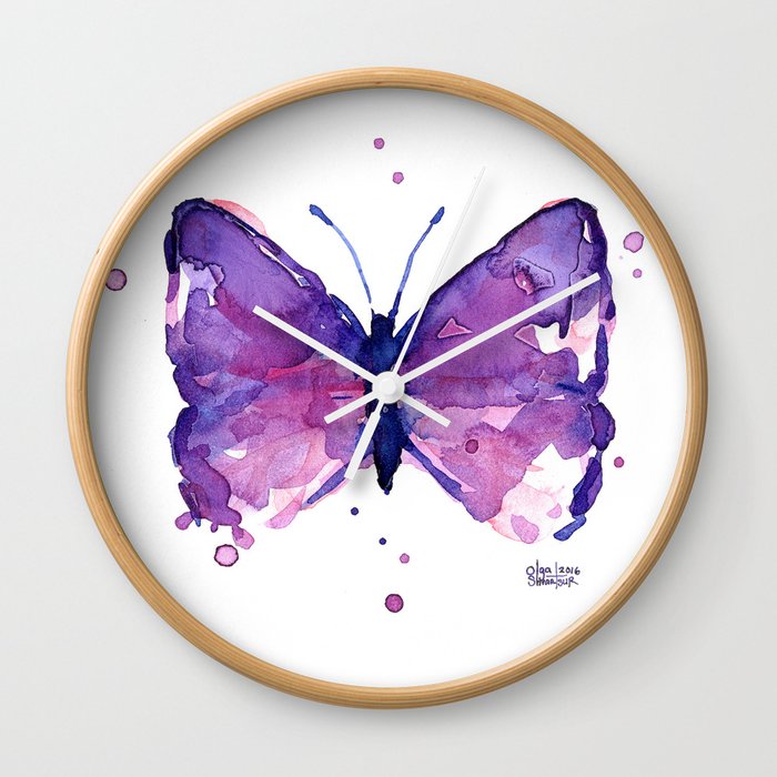 Butterfly Purple Watercolor Animal Wall Clock