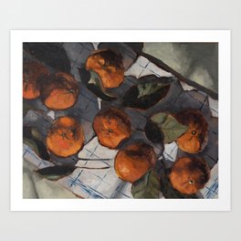 tangerines on a tea towel Art Print