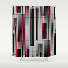 Off the Grid - Abstract - Gray, Black, Red Shower Curtain