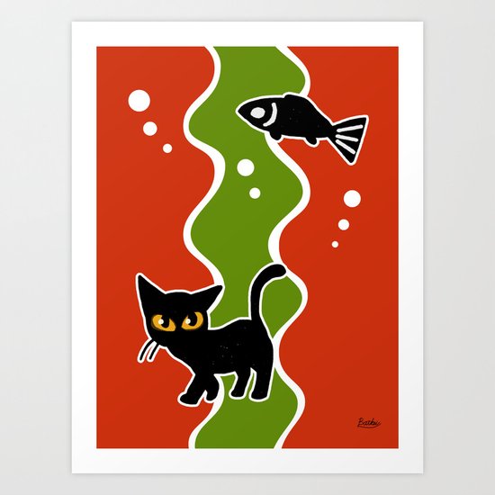 Fish and cat Art Print