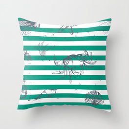 Sea Life on Green Stripes Throw Pillow