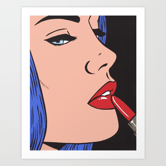 Red Lipstick Comic Girl Art Print