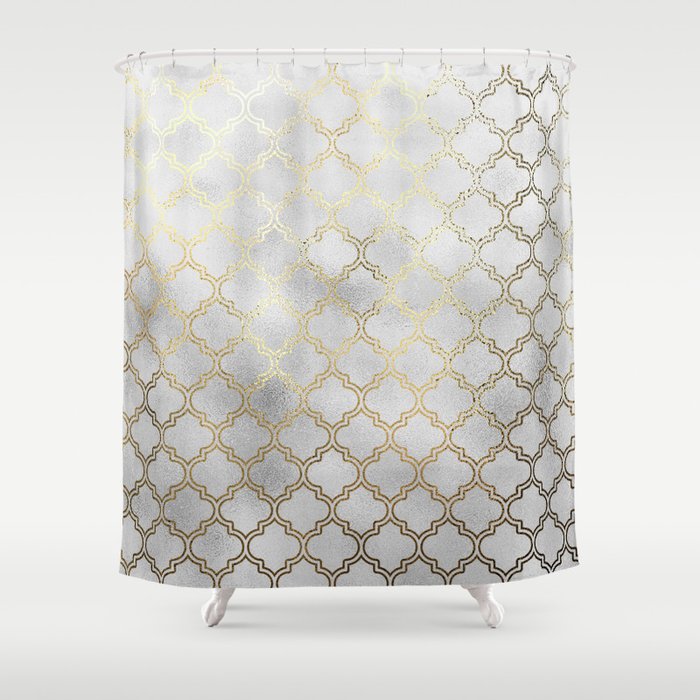 Gold Quatrefoil Pattern Shower Curtain, Silver And Gold Shower Curtain