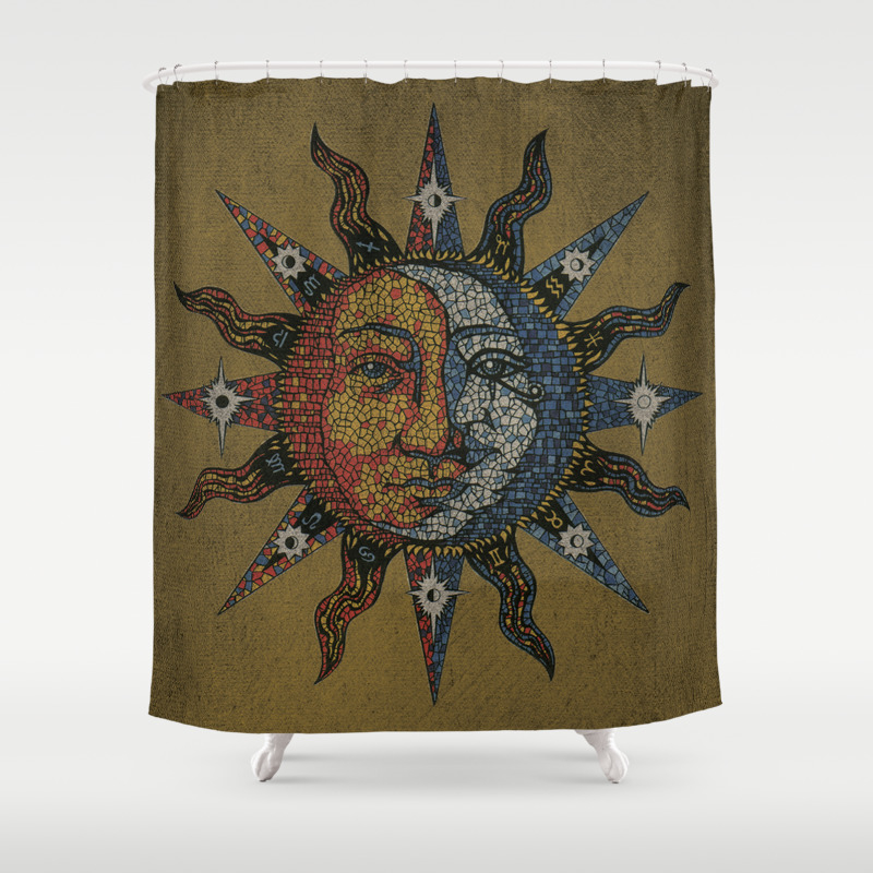 Vintage Celestial Mosaic Sun Moon Shower Curtain By Sandersart