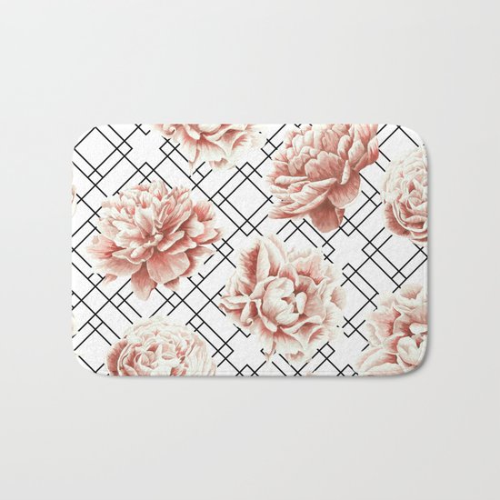 Rose Garden Vintage Rose Pink Cream White Mod Diamond Lattice Bath Mat