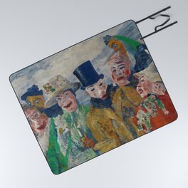 L'Intrigue; the masquerade ball party goers grotesque art portrait painting by James Ensor Picnic Blanket