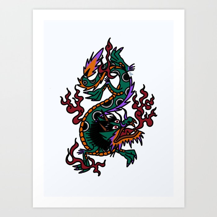 Dragon Tattoo Flash Art Print by The Hubb Collective