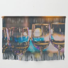 Glowing Wine Glasses filled with Blue Light Wall Hanging