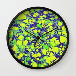 navy blue and green coloured marbling art Wall Clock