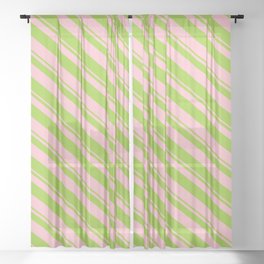[ Thumbnail: Green & Pink Colored Stripes Pattern Sheer Curtain ]