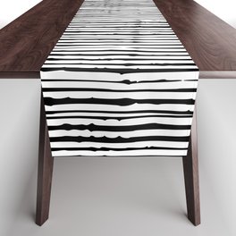 Rustic, Abstract Stripes Pattern, Black and White Table Runner