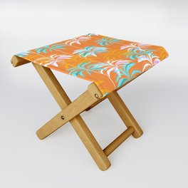Palm Paradise Pattern - Aqua & Orange Folding Stool