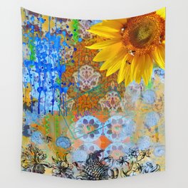 Sunflower and Bee Collage  Wall Tapestry