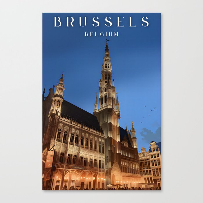 Brussels Travel Art, Travel Poster Vintage Canvas Print