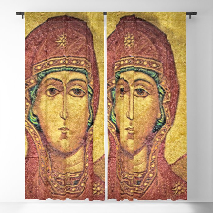 Antique Russian Icon Virgin Mary Blackout Curtain