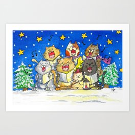 Cat Christmas Carol Singers Art Print