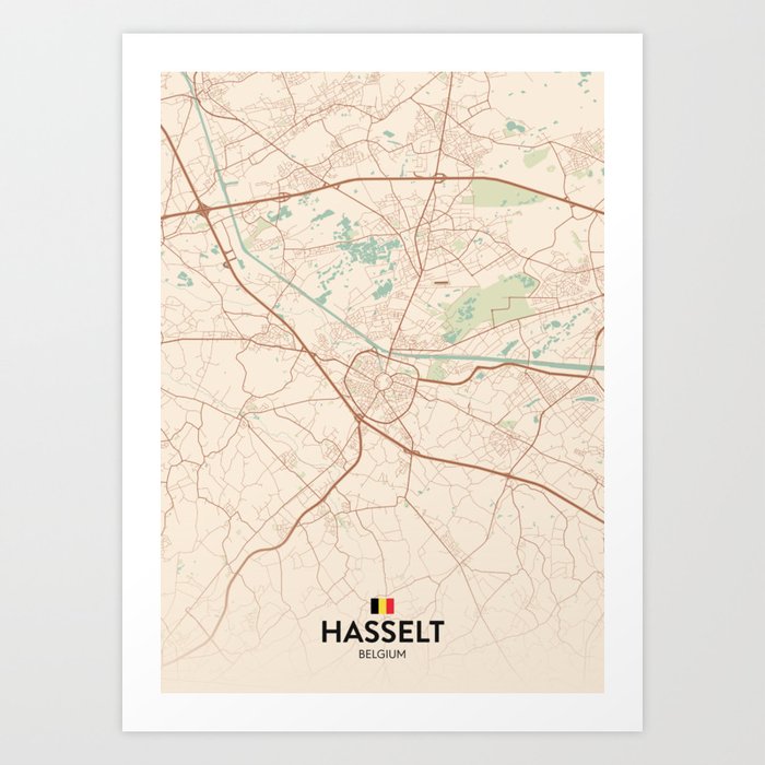Hasselt, Belgium Vintage City Map Art Print by IMR Designs Society6