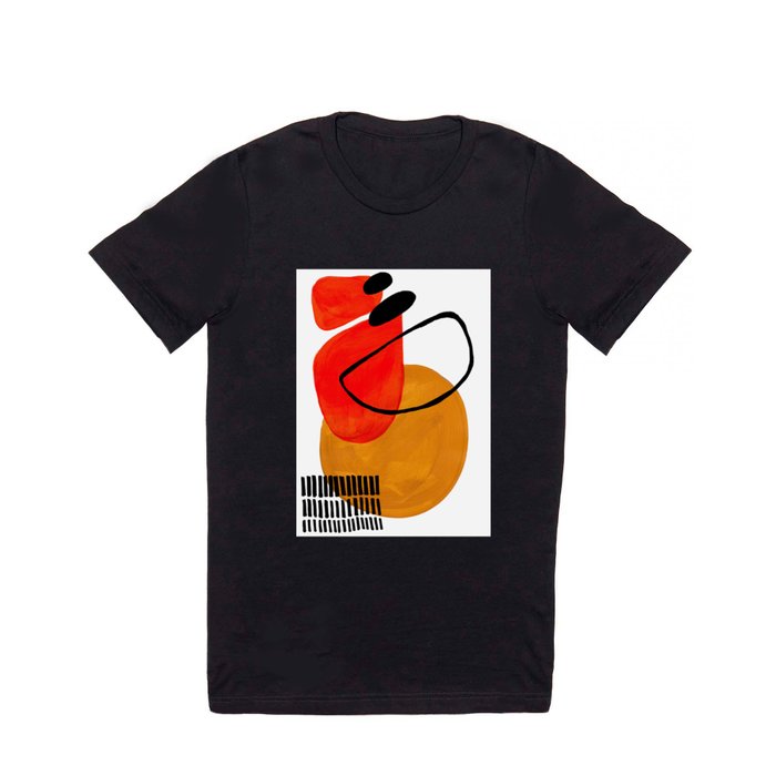 Mid Century Modern Abstract Vintage Pop Art Space Age Pattern Orange Yellow Black Orbit Accent T Shirt