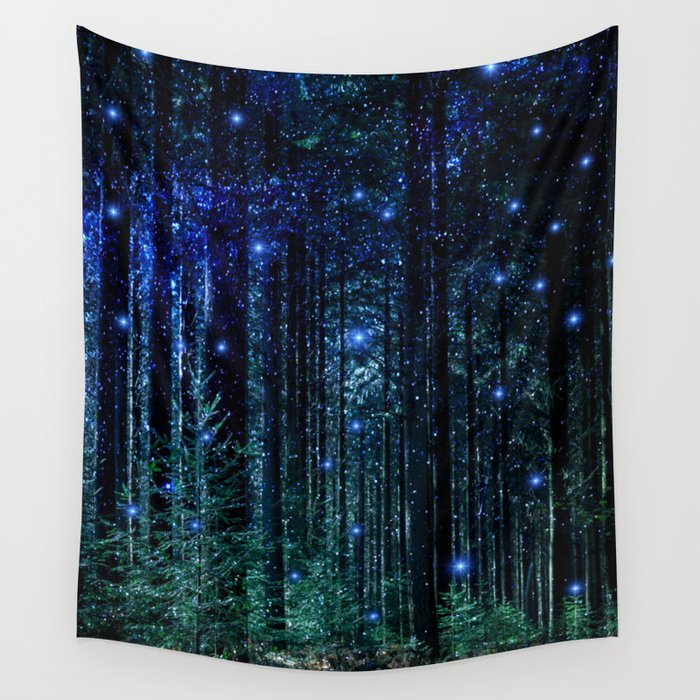 Magical Woodland Wandbehang | Graphic-design, Magical, Woodland, Forrest, Bäume, Glow, Weltraum, Galaxie, Cool, Blau