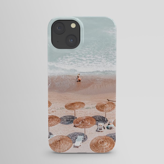 Aerial Beach Umbrellas Art Print, Sea Summer Vibes Print, Portugal Beach, People Summer Holiday iPhone Case