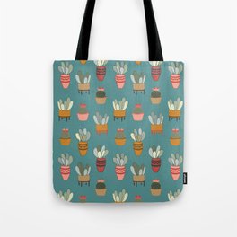 Cacti & Planters in Turquoise Tote Bag