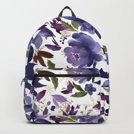 Navy blue purple green gold snowflake Christmas floral Backpack