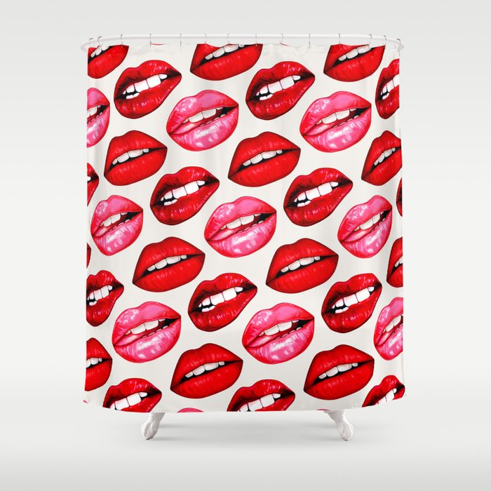 Lips Pattern - White Shower Curtain