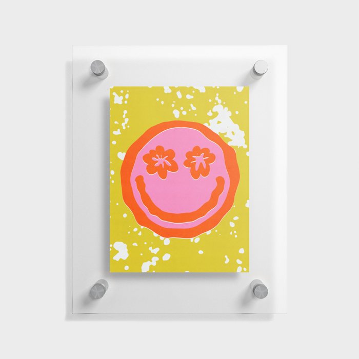 Wavy Smiley Face With Retro Flower Eyes Floating Acrylic Print