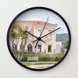 Villa Ephrussi de Rothschild Photo | Pink House and Garden in the South of France Art Print | Colorful Travel Photography Wall Clock