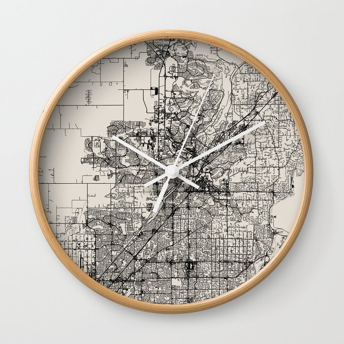 Roseville USA - City Map in Black and White Aesthetic - vintage, pillows, town, pot, canvas, map, di Wall Clock