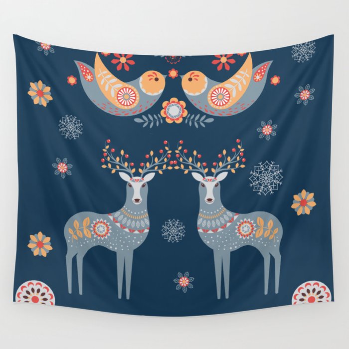 Nordic Winter Blue Wall Tapestry