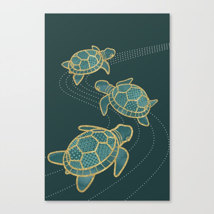 Japanese Pond Turtle / Teal Canvas Print