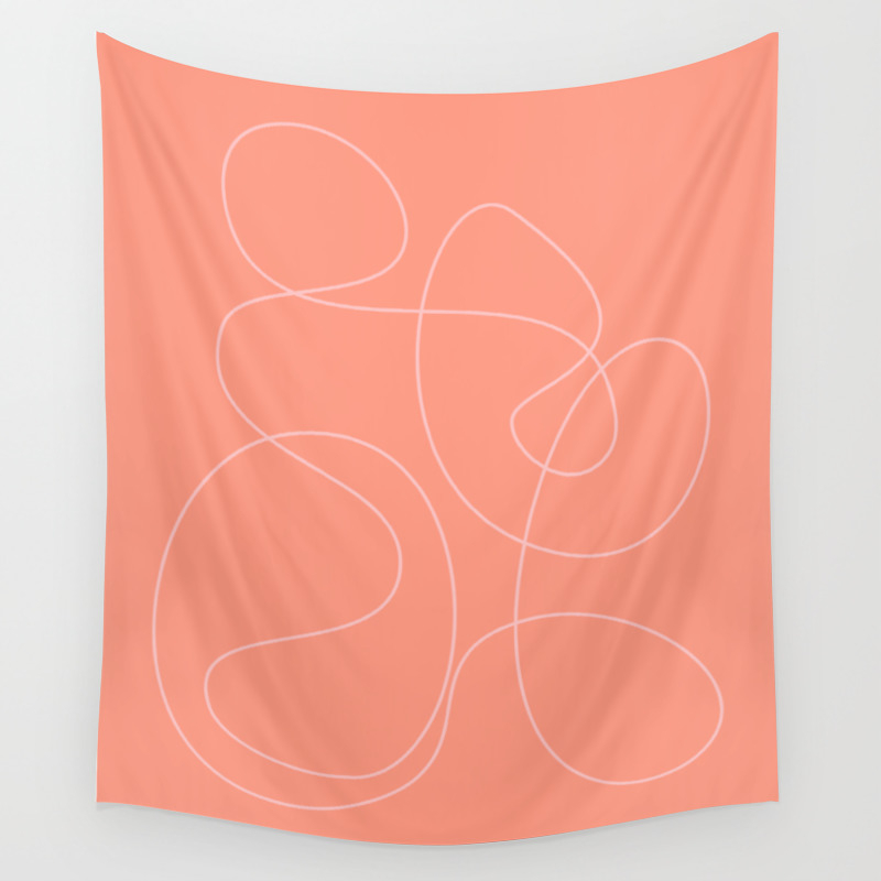 Simple Abstract Line Drawing In Coral Wall Tapestry By Junejournal