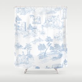 Toile de Jouy Vintage French Soft Baby Blue White Pastoral Pattern Shower Curtain