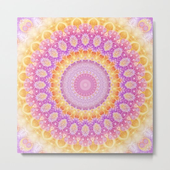 Mandala of Summer in Pink, Orange and Purple Metal Print