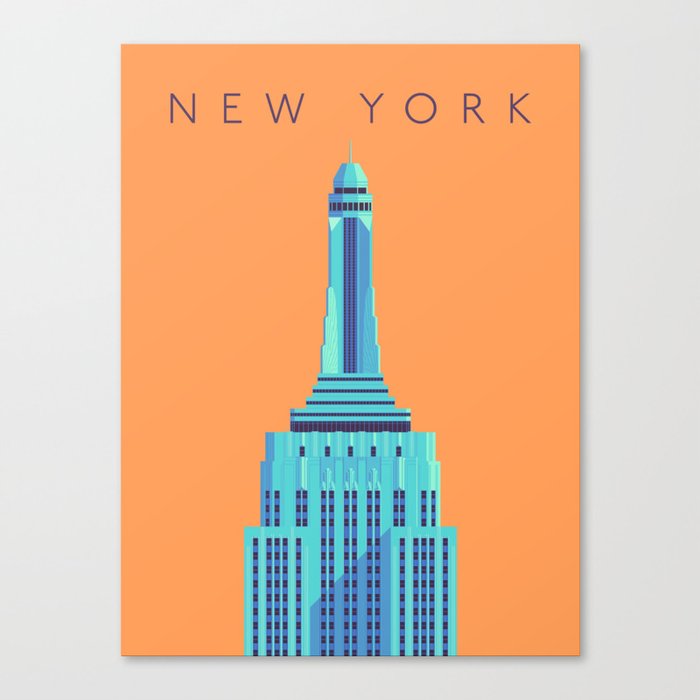 Empire State Building New York Art Deco Text Orange Canvas Print by
