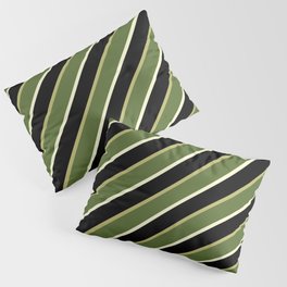 [ Thumbnail: Dark Khaki, Dark Olive Green, Light Yellow & Black Colored Stripes/Lines Pattern Pillow Sham ]
