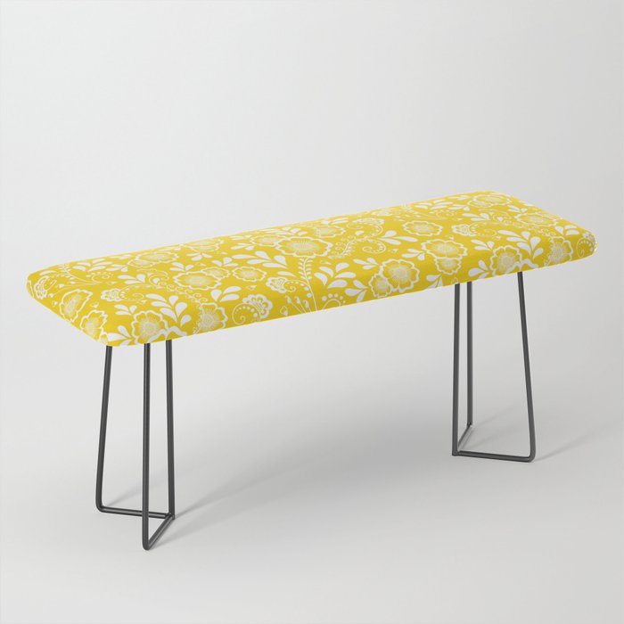 Yellow And White Eastern Floral Pattern Bench