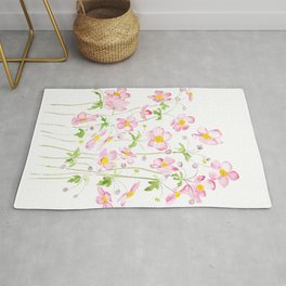Pink Japanese Anemone field watercolor painting Rug