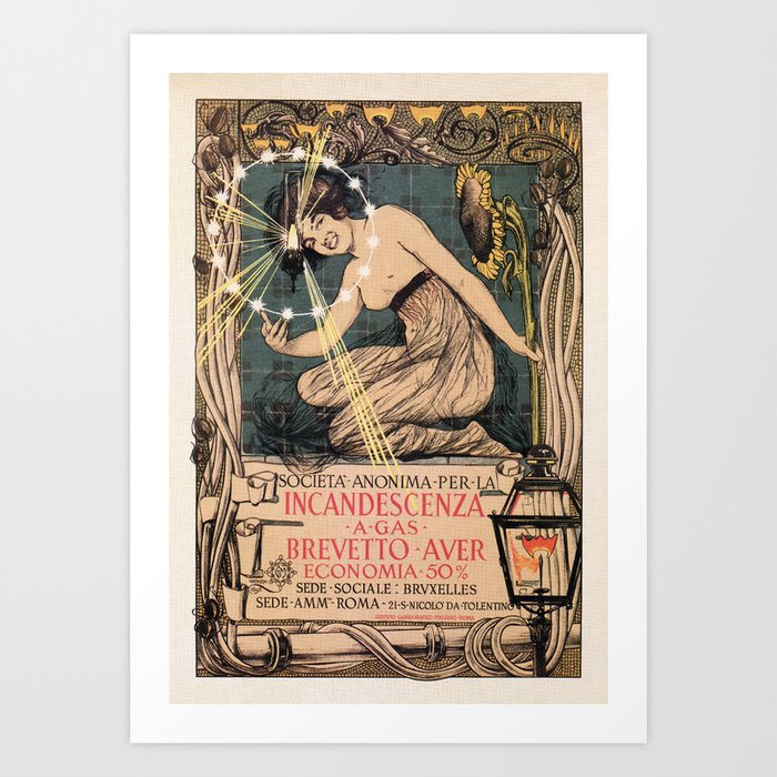 Italian art nouveau street gas lighting ad Art Print