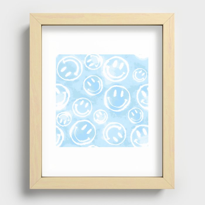 Blue Tie-Dye Smileys Recessed Framed Print