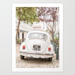 Driving Cascais | White Oldtimer in Portugal Art Print | Street Travel Photography Art Print