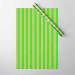 [ Thumbnail: Lime & Light Salmon Colored Striped Pattern Wrapping Paper ]