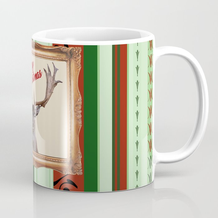 Reindeer Head with Frame and Stripes Wallpaper green Coffee Mug